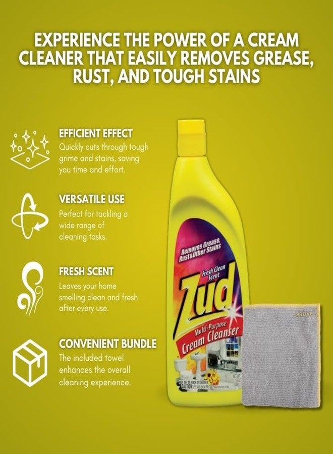 GROVE Zud Multi-Purpose Cream Cleanser 19 oz Bundle with Microfiber Cloth - Powerful Degreaser and Rust Remover for Kitchen, Shower, and Countertops - Tough Stain and Grease Cleaner - (2 Items) - Image 3